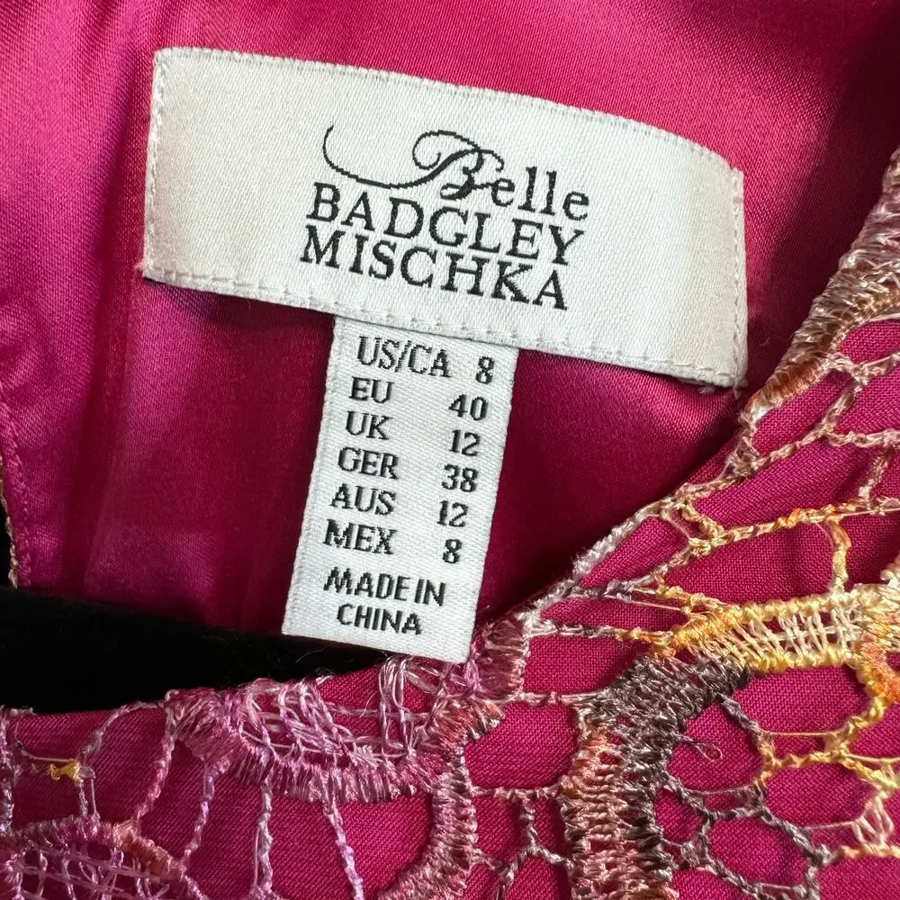 Belle Badgley Mischka Lace Pink Floral Ombre Dress Women's 8 - Picture 11 of 13